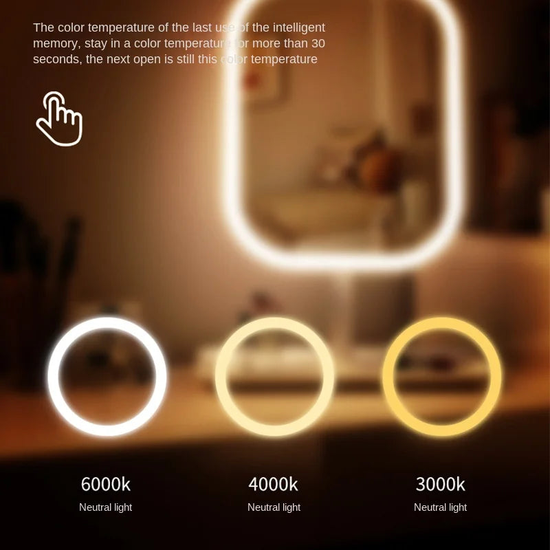 Modern LED Desktop Makeup Mirror with 3-Color Lighting