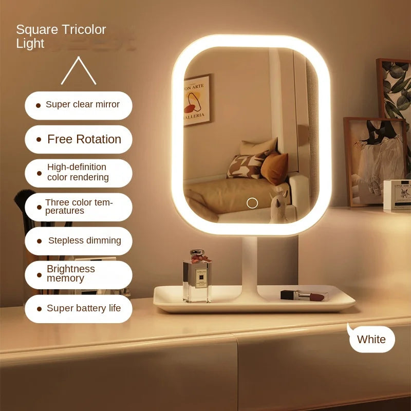 Modern LED Desktop Makeup Mirror with 3-Color Lighting
