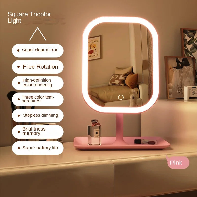 Modern LED Desktop Makeup Mirror with 3-Color Lighting