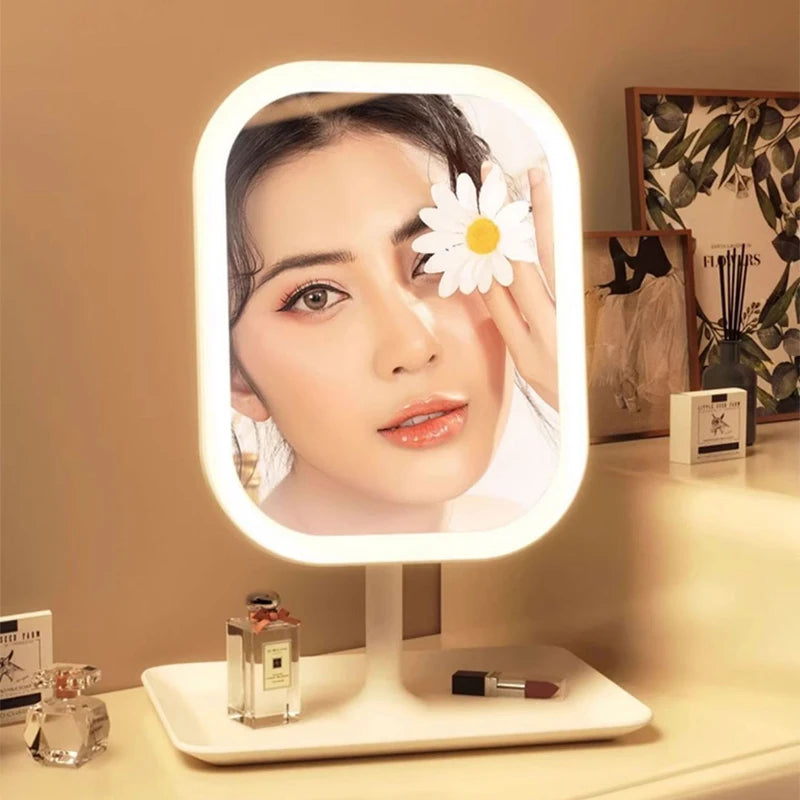 Modern LED Desktop Makeup Mirror with 3-Color Lighting